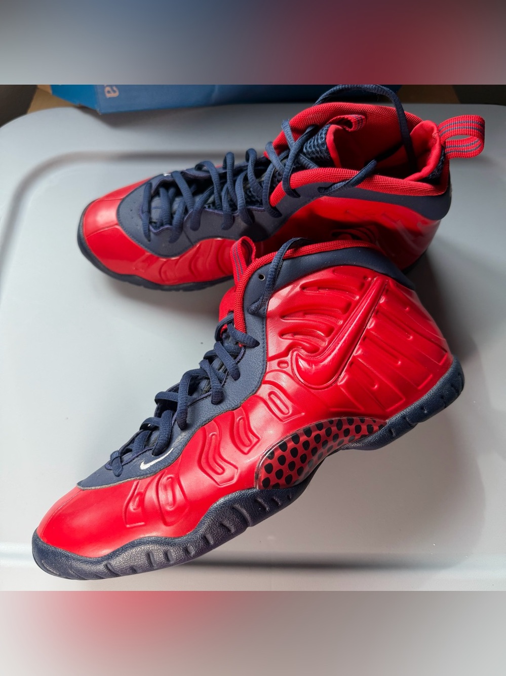 Nike Red Foamposite Youth USA basketball shoes 7Y red navy blue accents